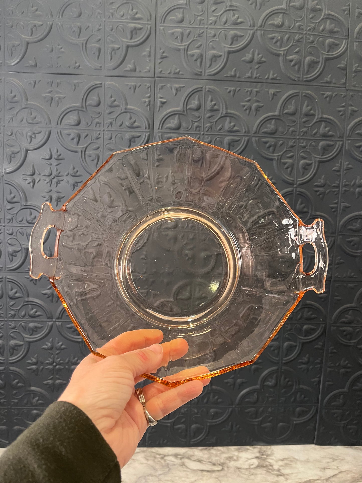 Pink Imperial Glass Handled Bowl