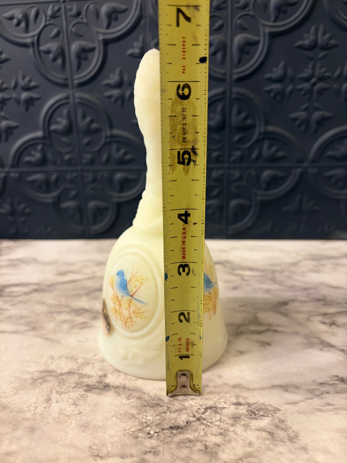 Fenton Custard uranium Glass Bell with Bird