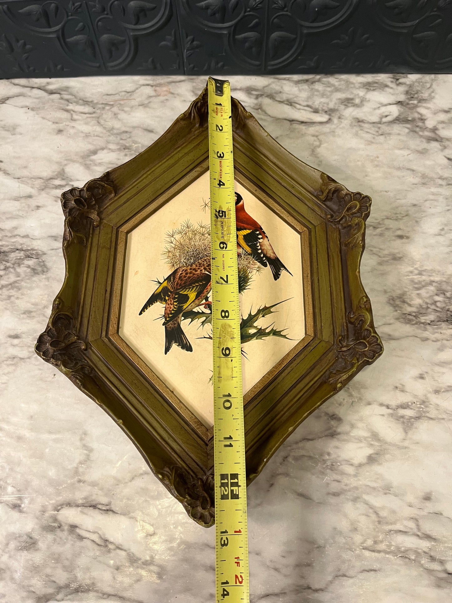 Ornate Green Plastic Diamond Wall Hanging with Birds