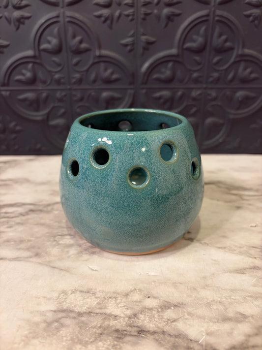 Small Teal Pottery Votive Holder