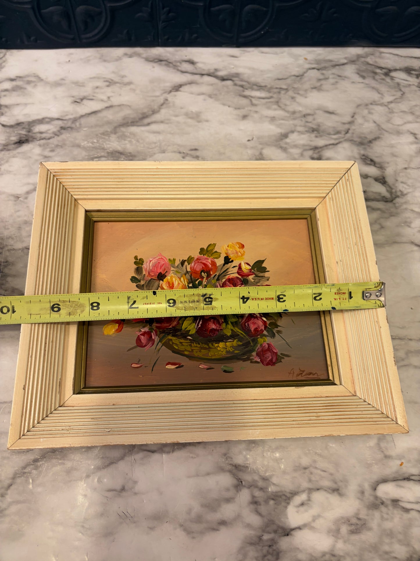 Red, Yellow Floral Oil Print in Cream Frame