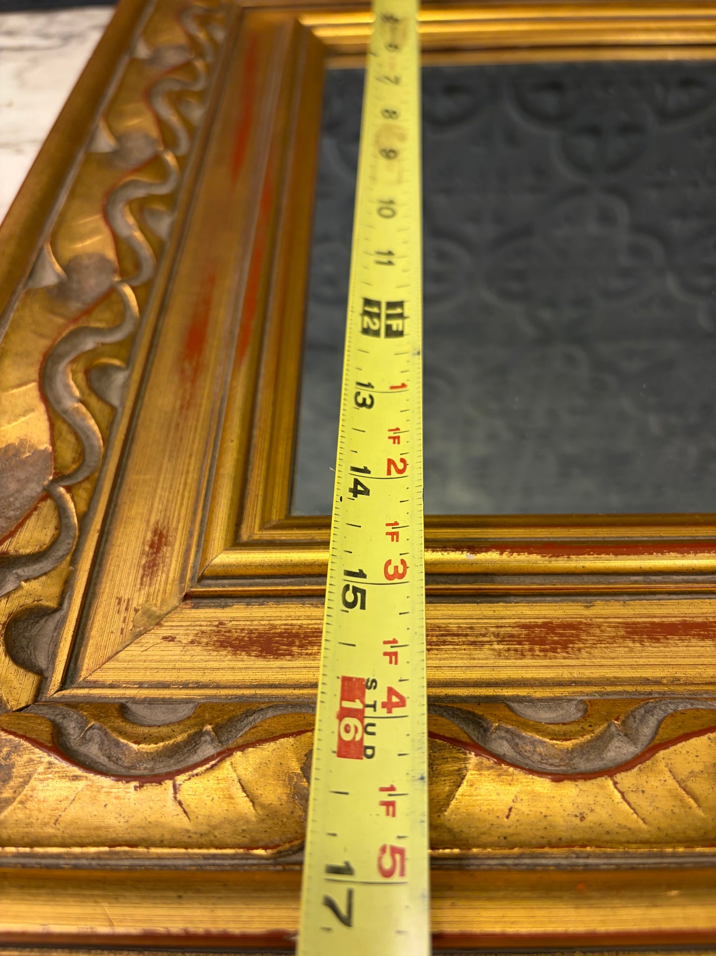 Gold Framed Mirror with Red 17 x 20"