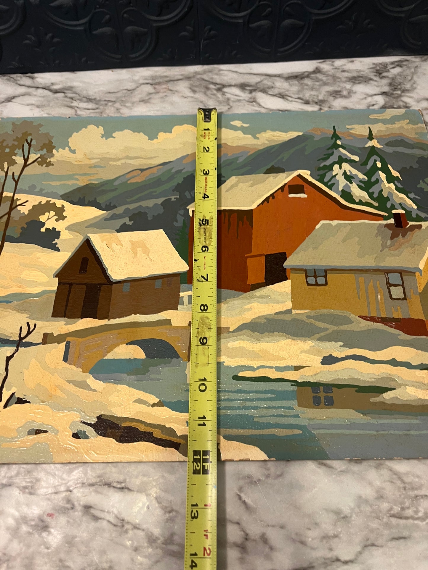 Vintage Paint by Number Village in Winter