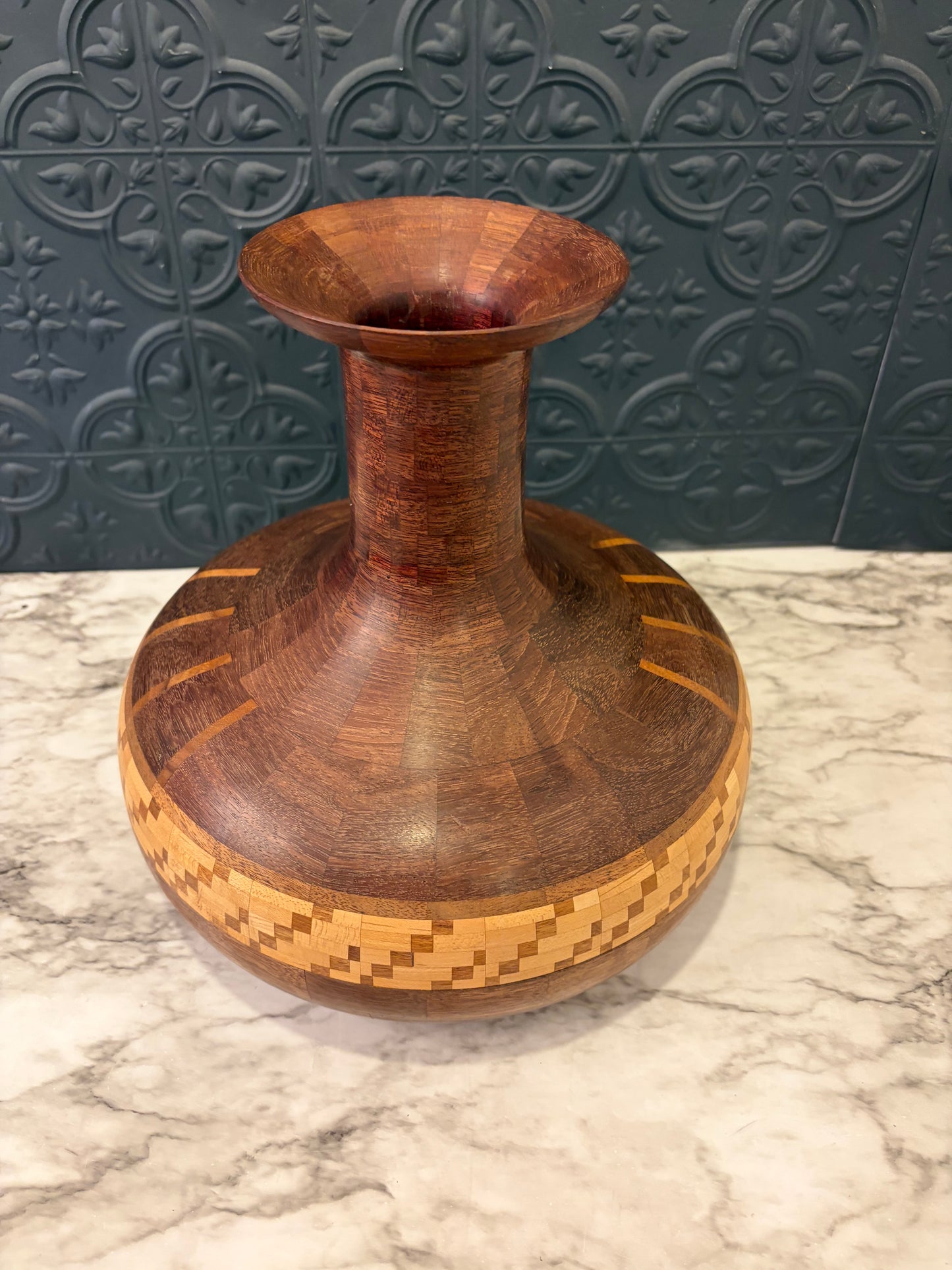 Wood Vase with Light wood inlay