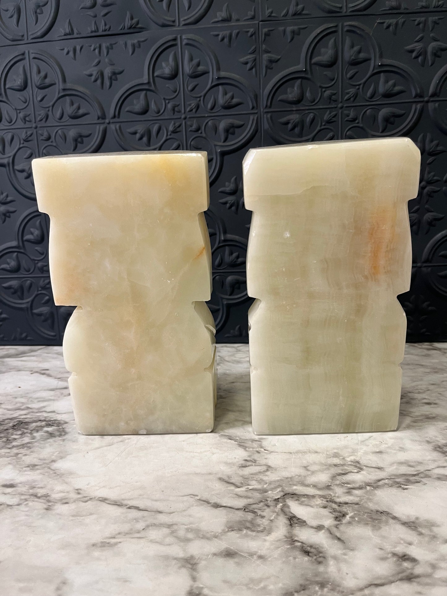 Onyx stone Tiki bookends 8"
