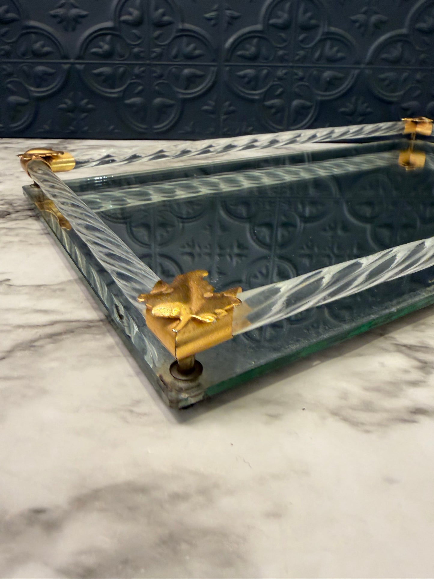 Rectangle Mirror Tray with Twisted Lucite