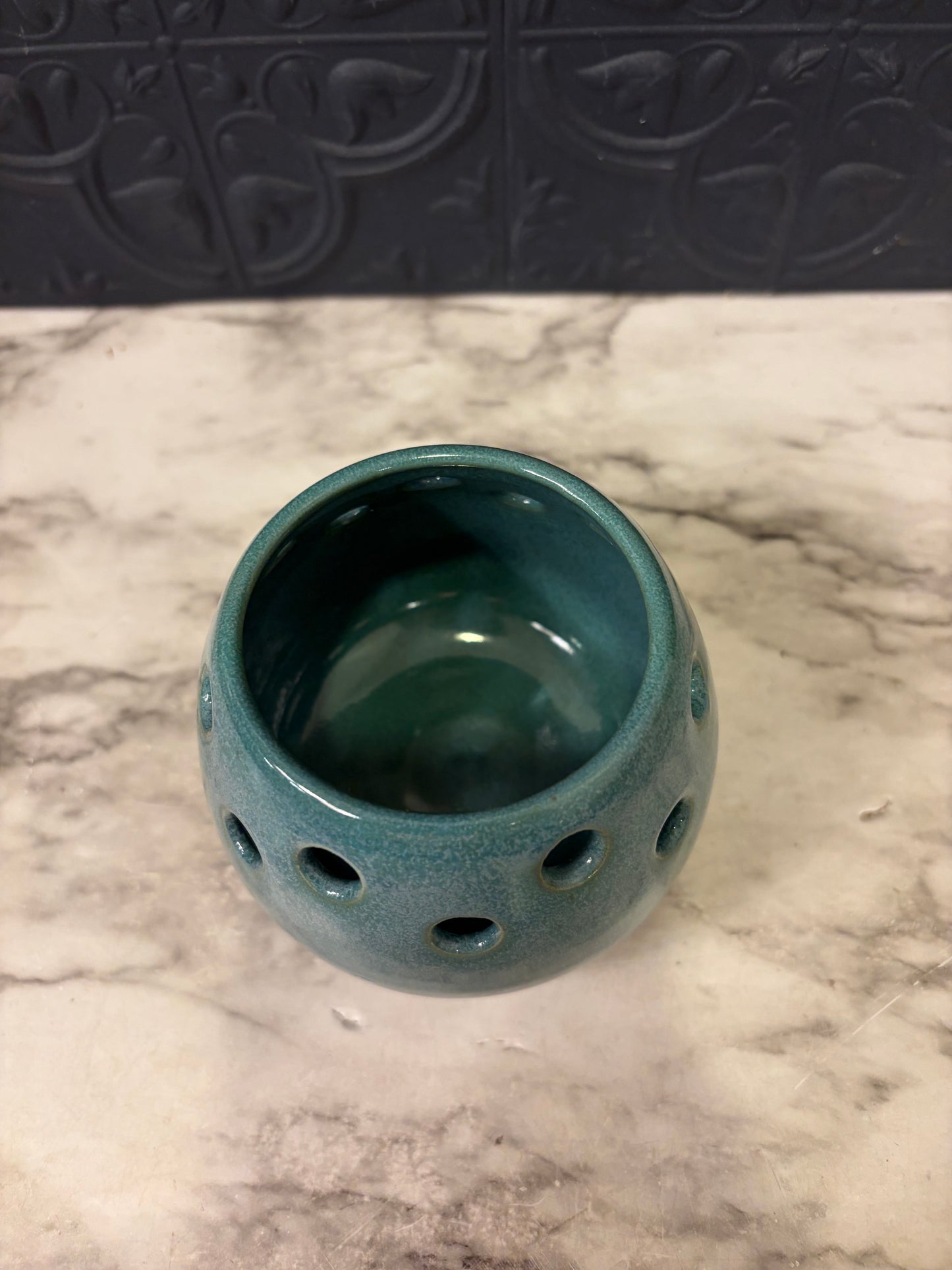 Small Teal Pottery Votive Holder