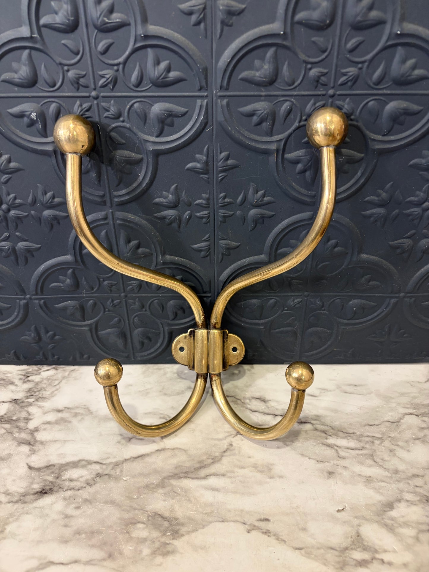 Vintage Brass Dual Coat Hooks