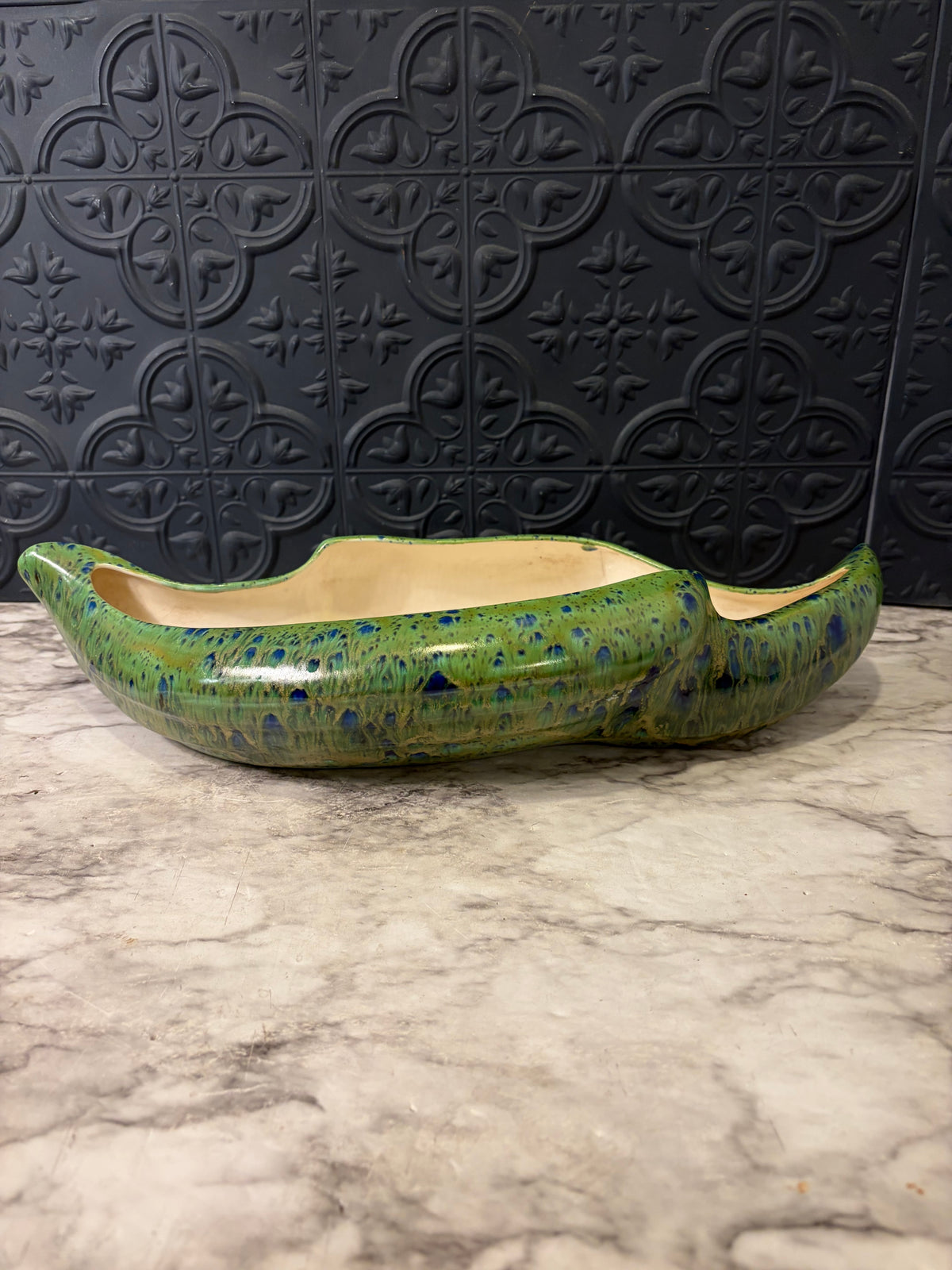 Large Mid Century Style Planter Green and Blue