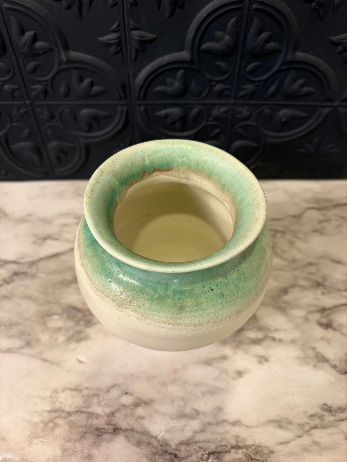Studio Pottery  Cream and Aqua Vase