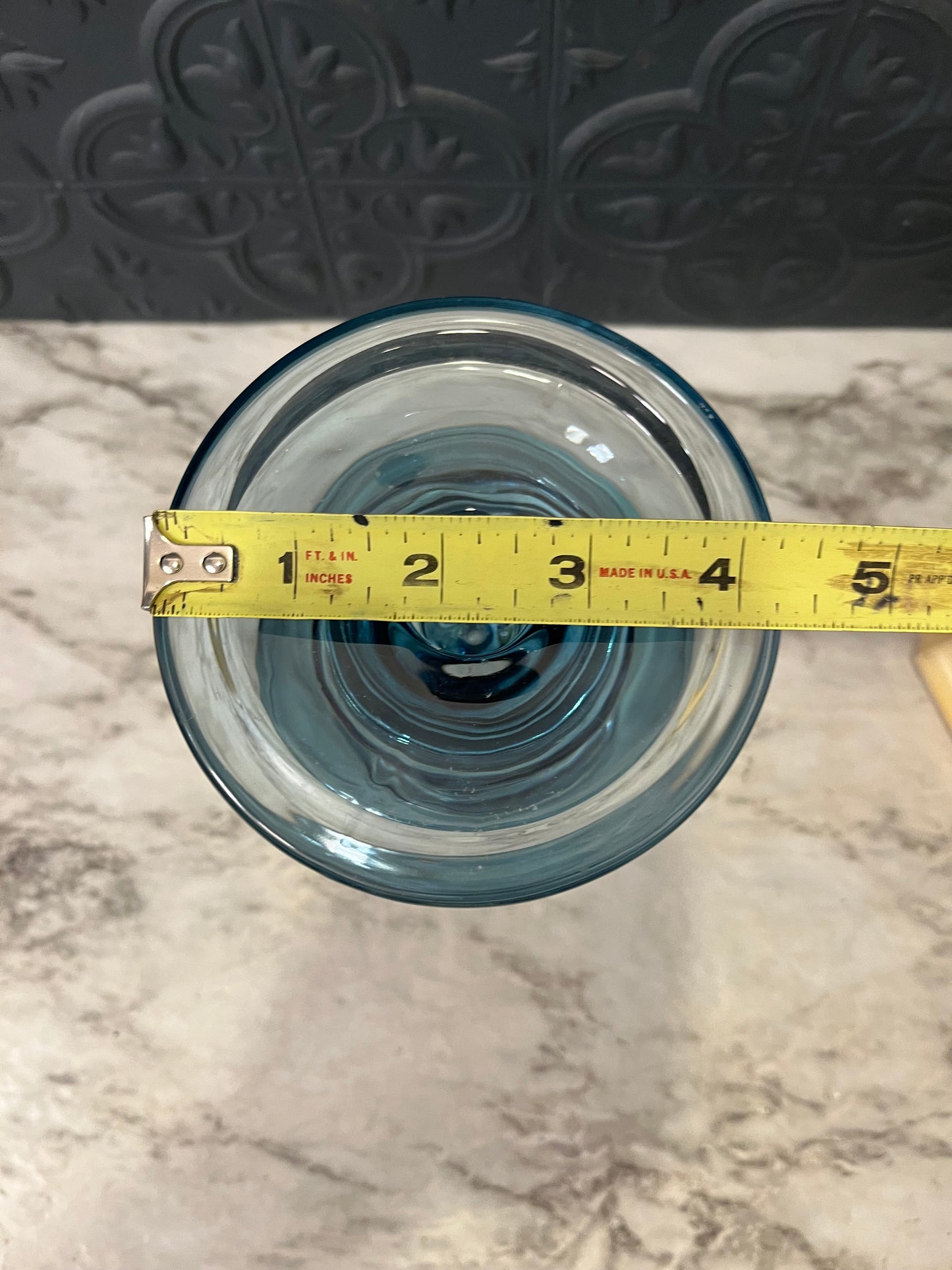 Blue Glass Candle and Pillar Holder 7"