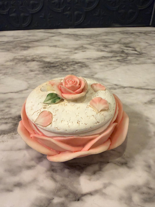 Pink Floral Round Resin Trinket Box