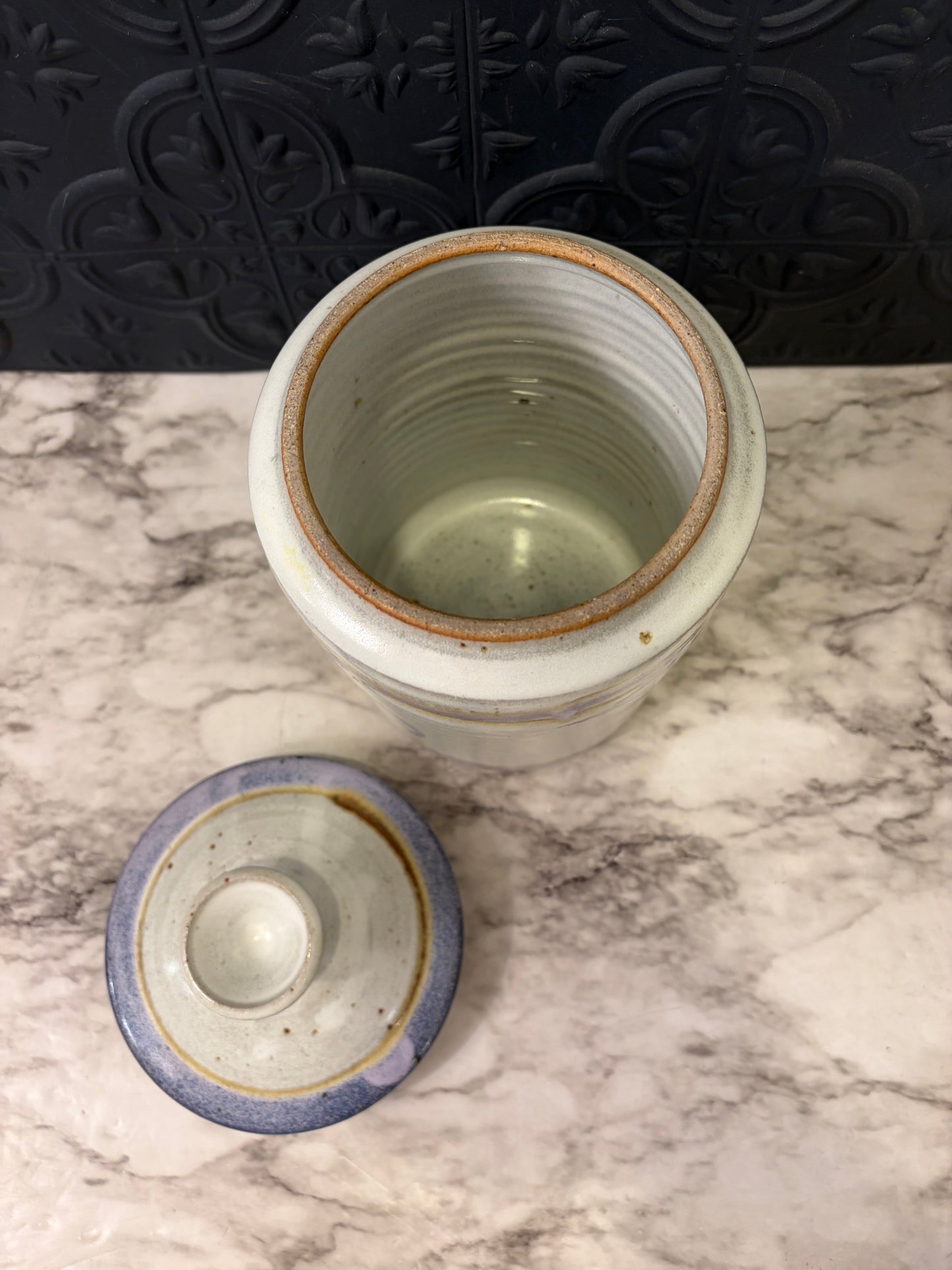 Grey and Purple Pottery Canister with Lid
