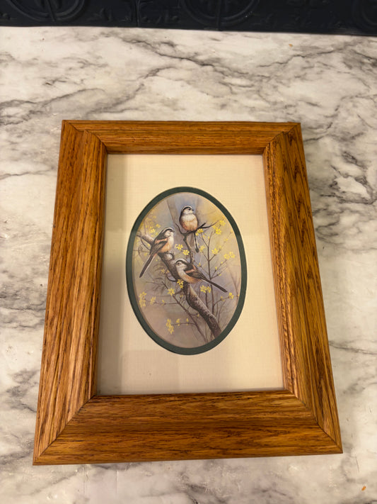 3 birds on a Branch in Wood Frame