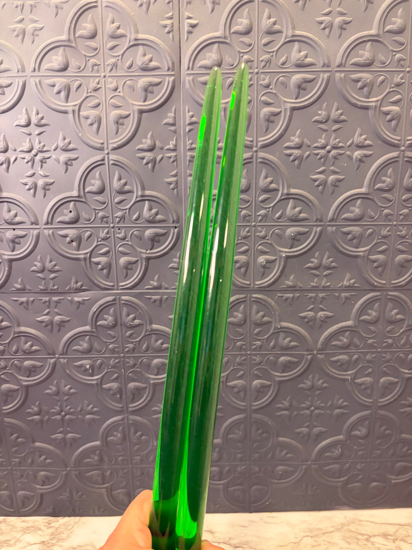 Green Lucite Candle Pair 14"