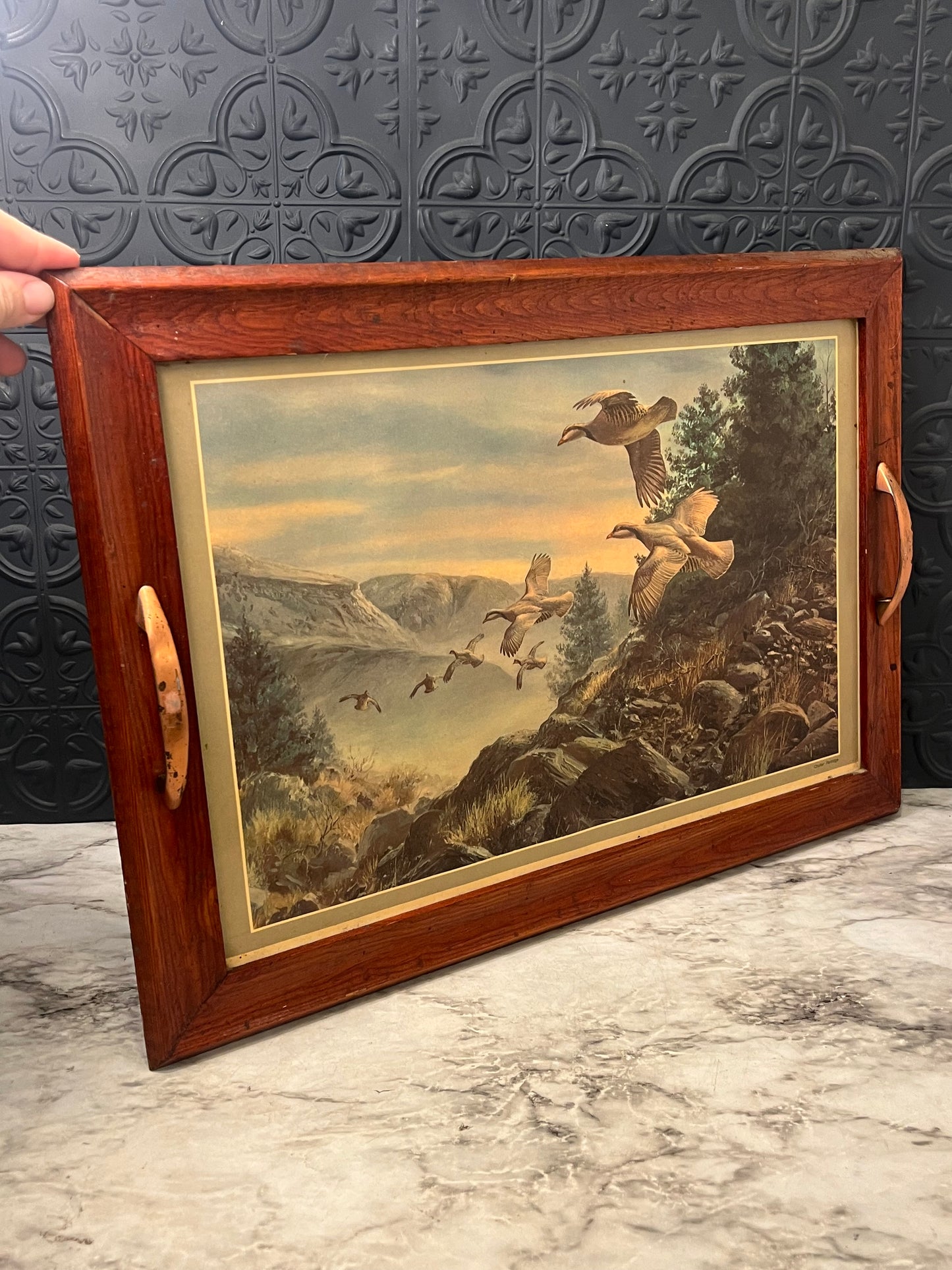 Wood Serving Tray with Flying Ducks