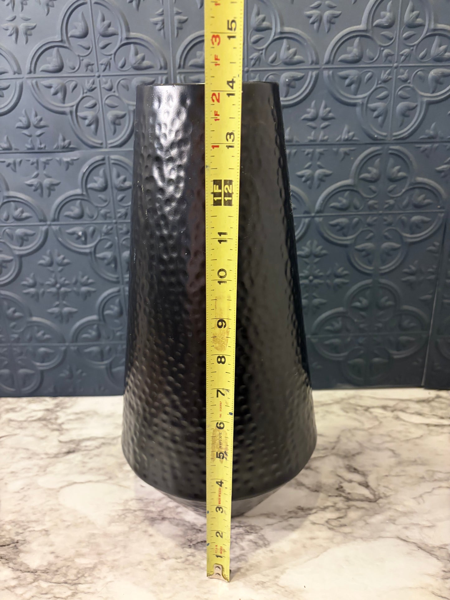 Black Hammered Modern Conical Vase