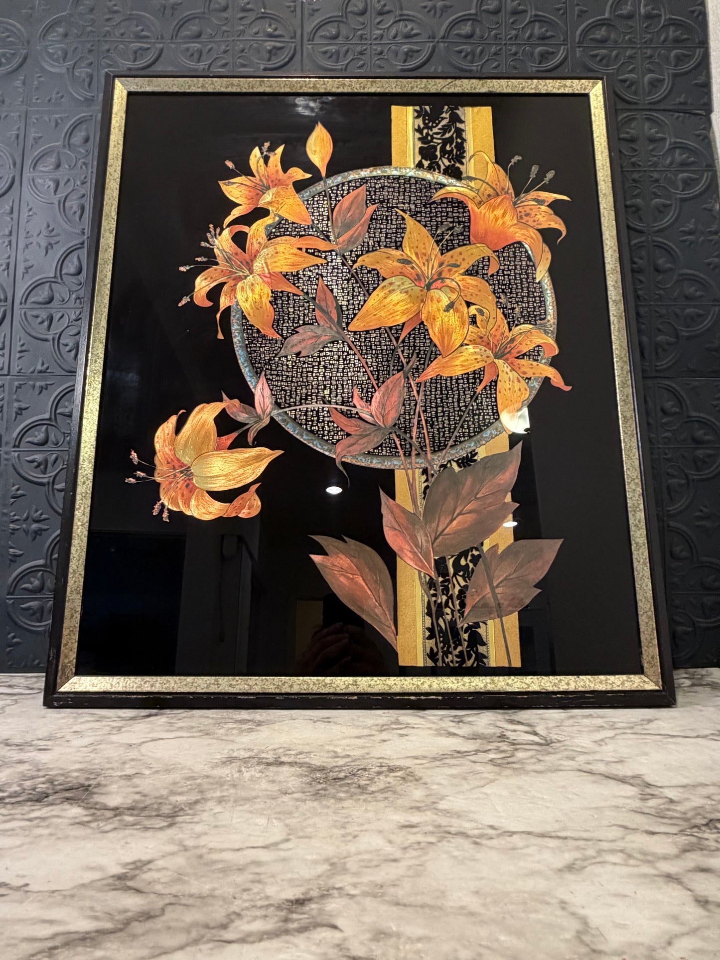 Reverse Foil Painting of Lilies