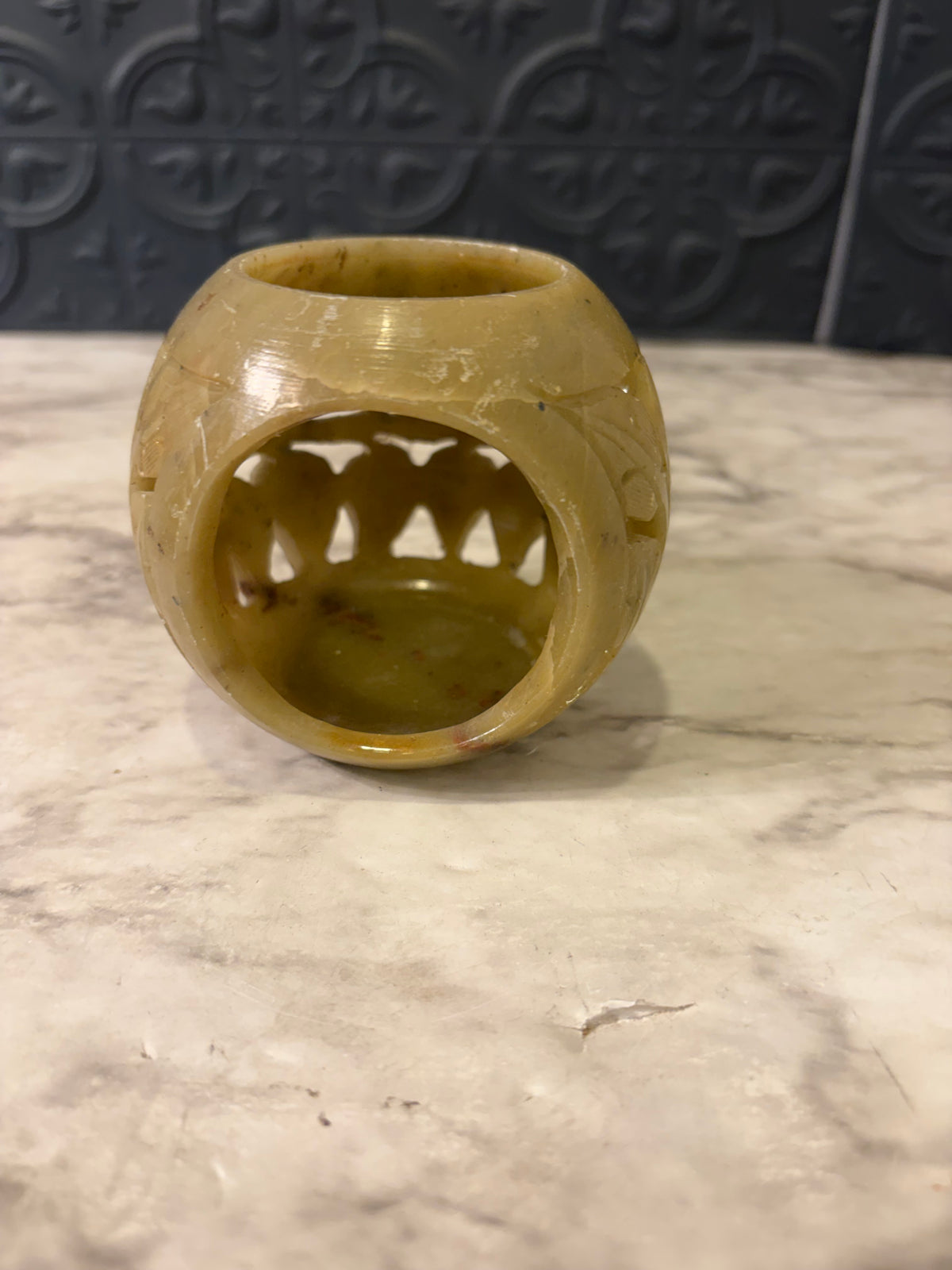 3.5" Round Handcarved Soapstone Votive Holder