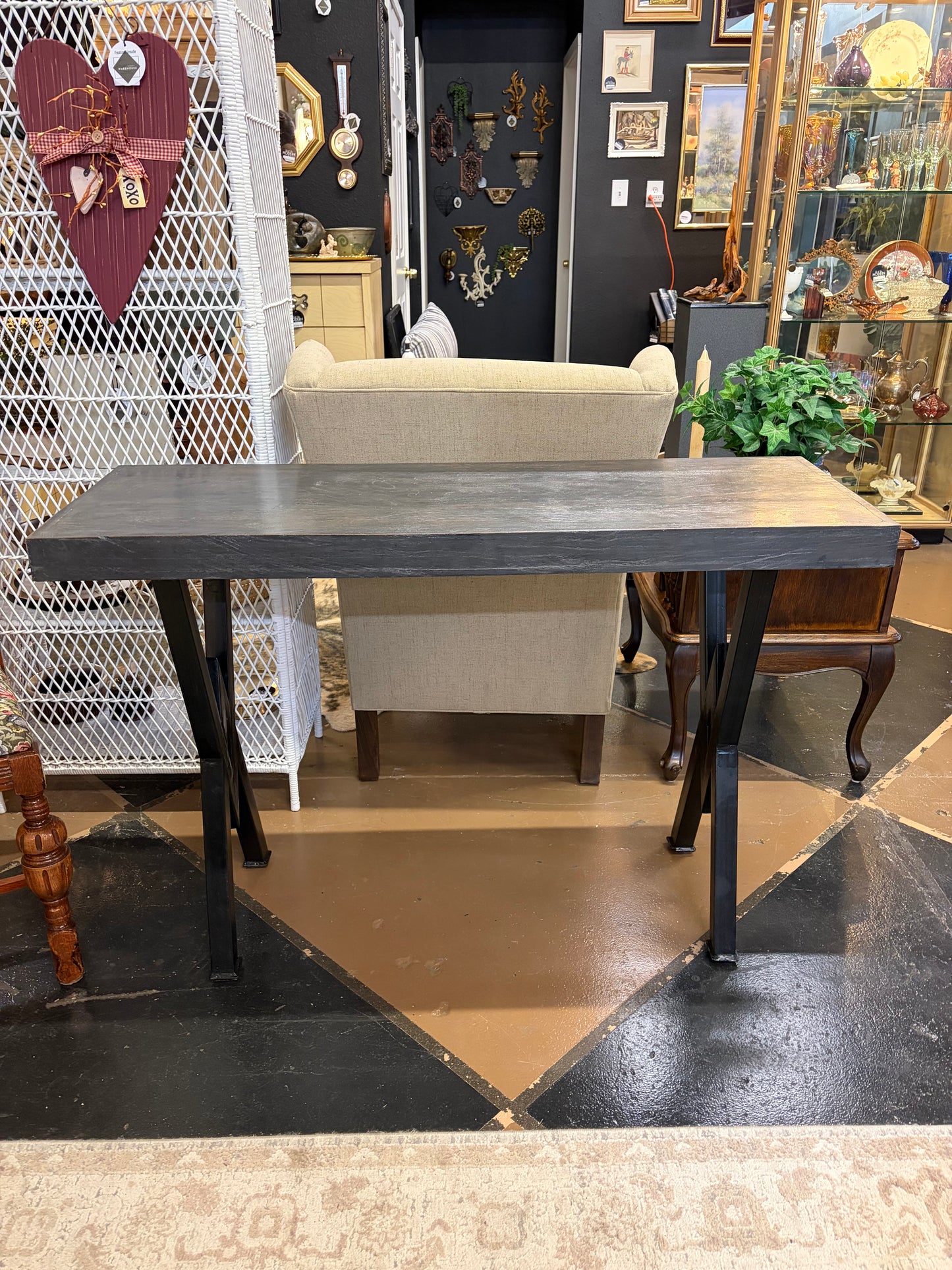 Rustic Grey Sofa/entry Table with Metal Legs