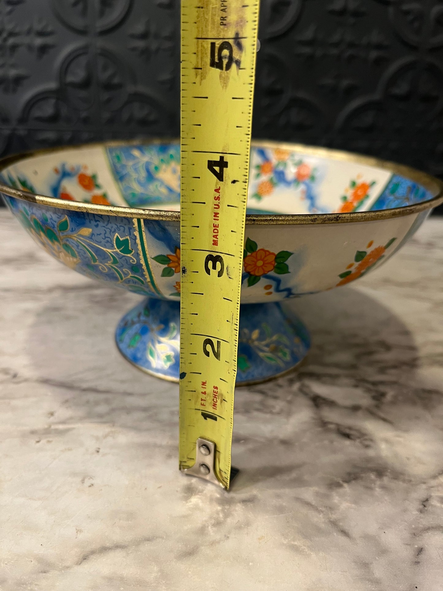Vintage Floral Metal Compote Bowl