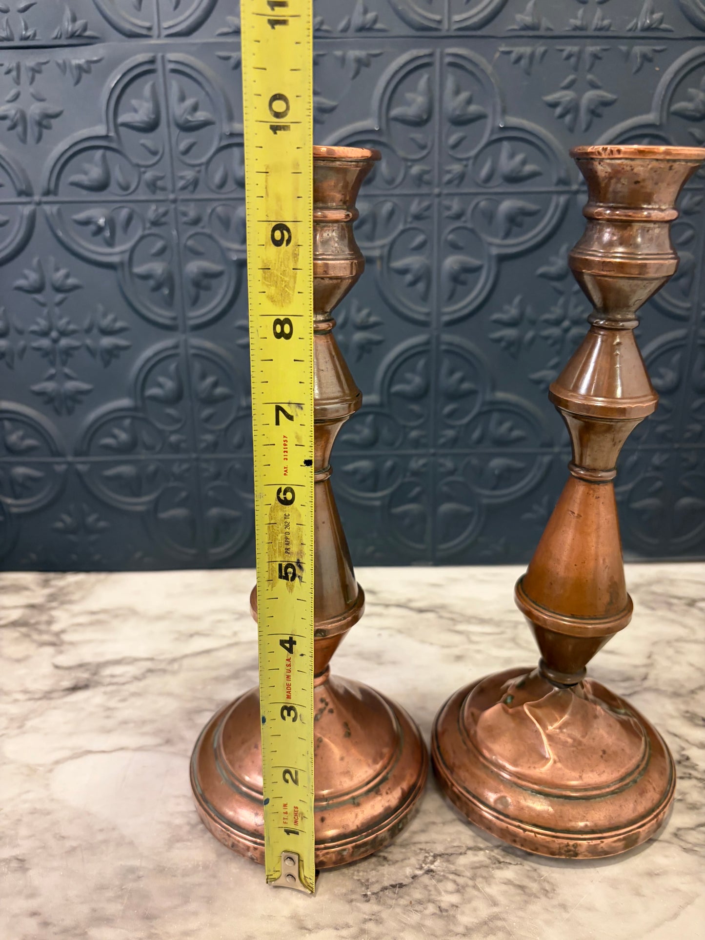 Copper Candlestick Pair 9.75"