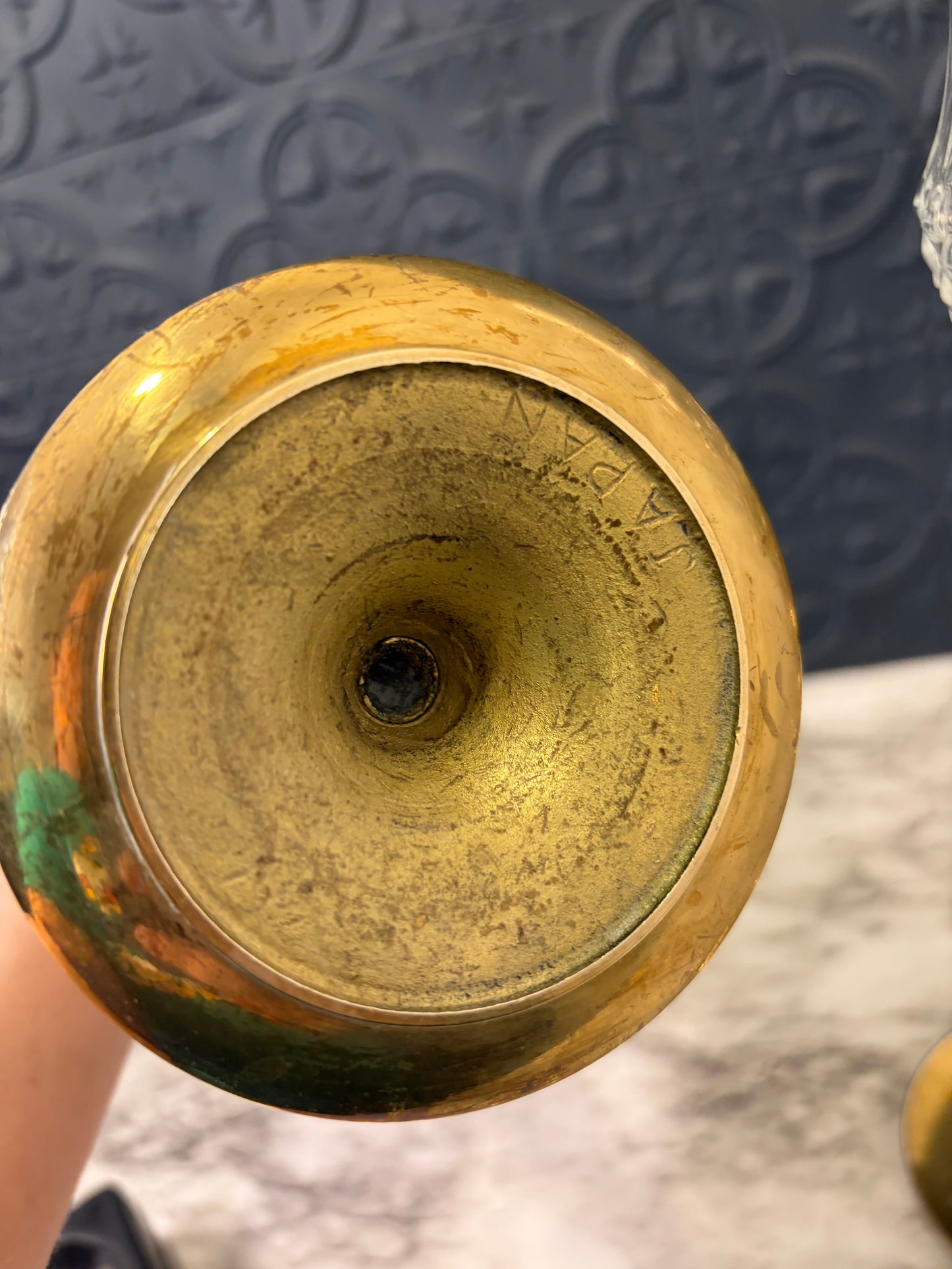 Set of Brass Candle Holders wth Glass Hurrican Japanese