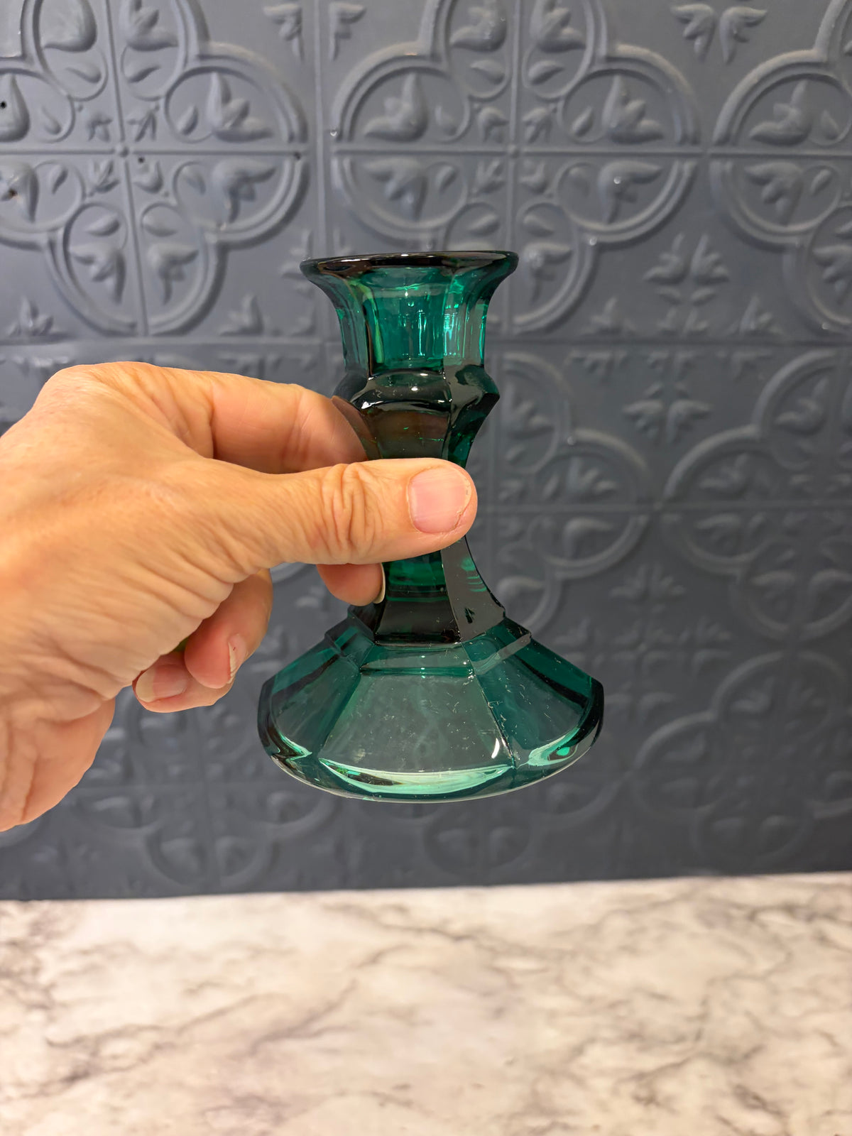 4.25 Green Glass Candle Holder