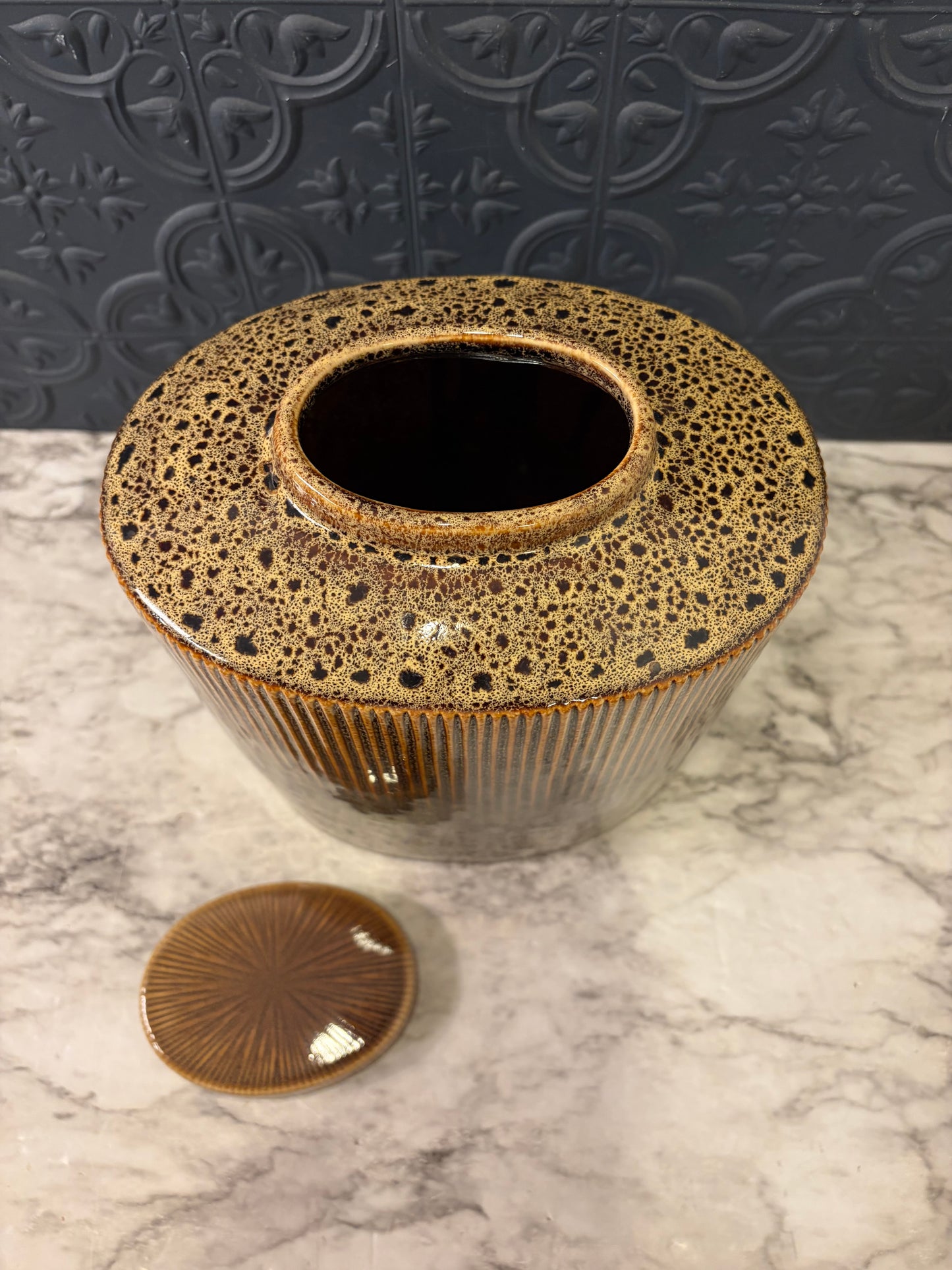 Ceramic Lidded Vase with Earth Tones