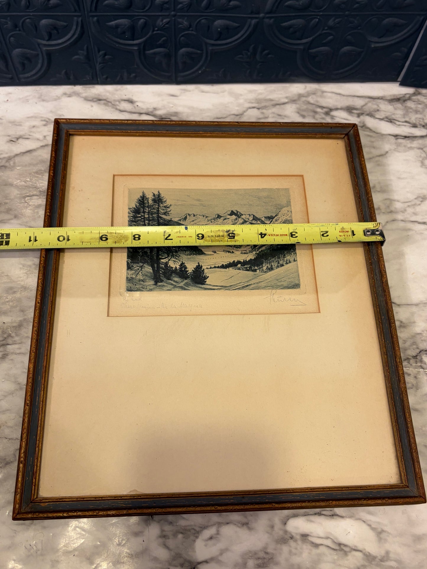 Print of Etching of Swiss Piz La Margna Framed