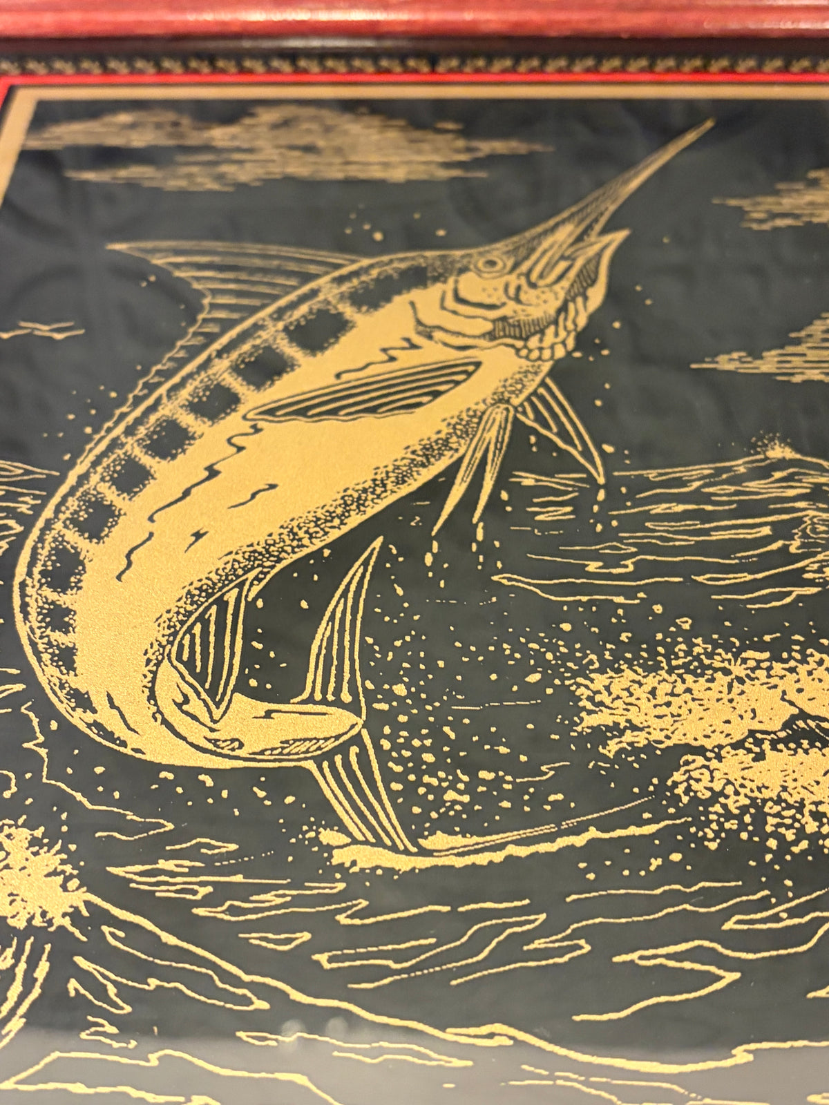 Reverse Gold Etched Marlin Framed