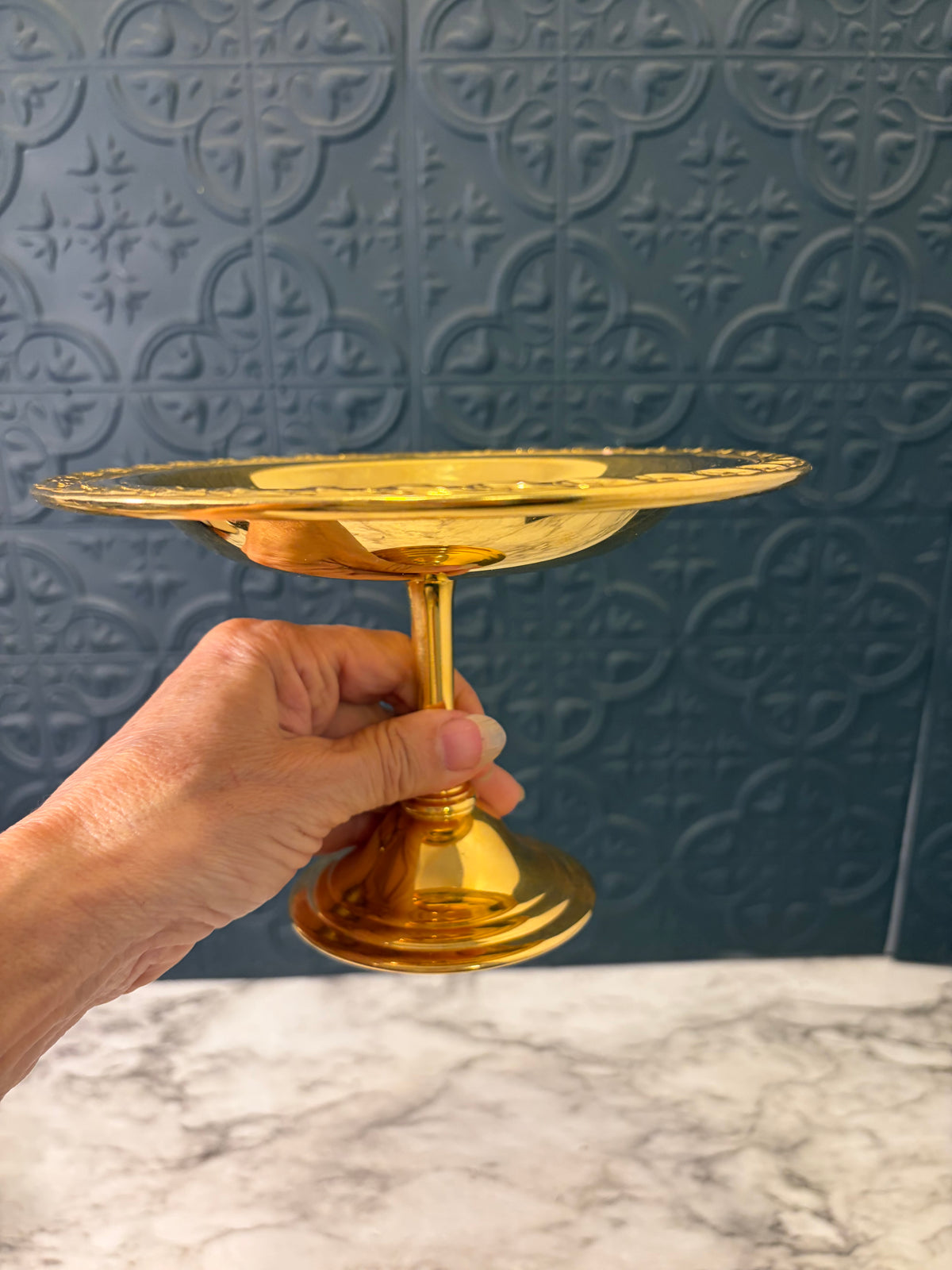 Shiny Brass Pedestal Bowl 5" Tall