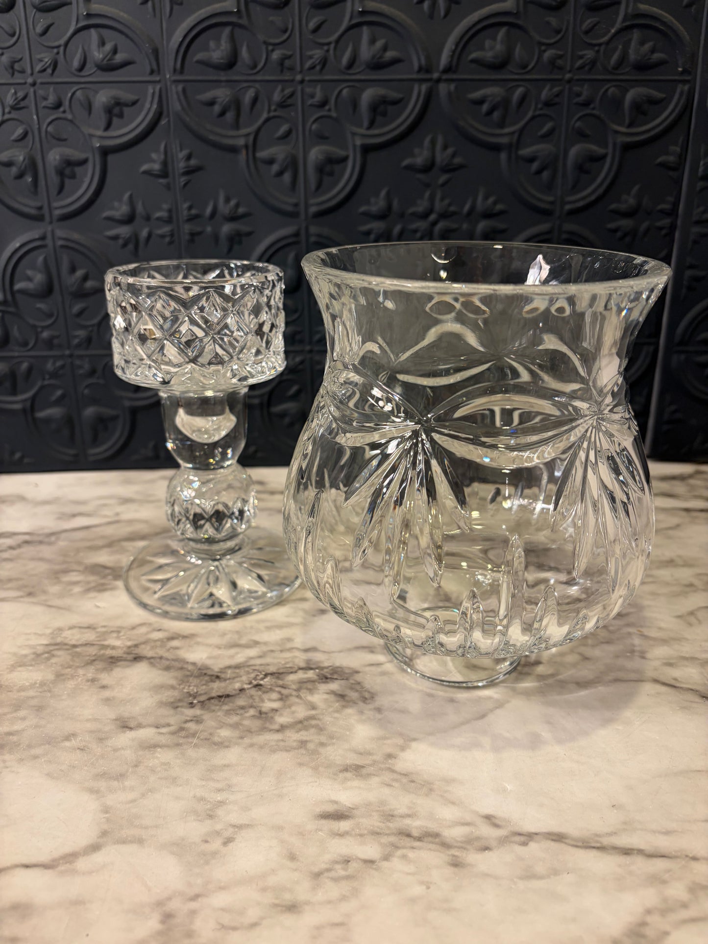 Cut Crystal Pedestal Hurricane or Fairy Lamp