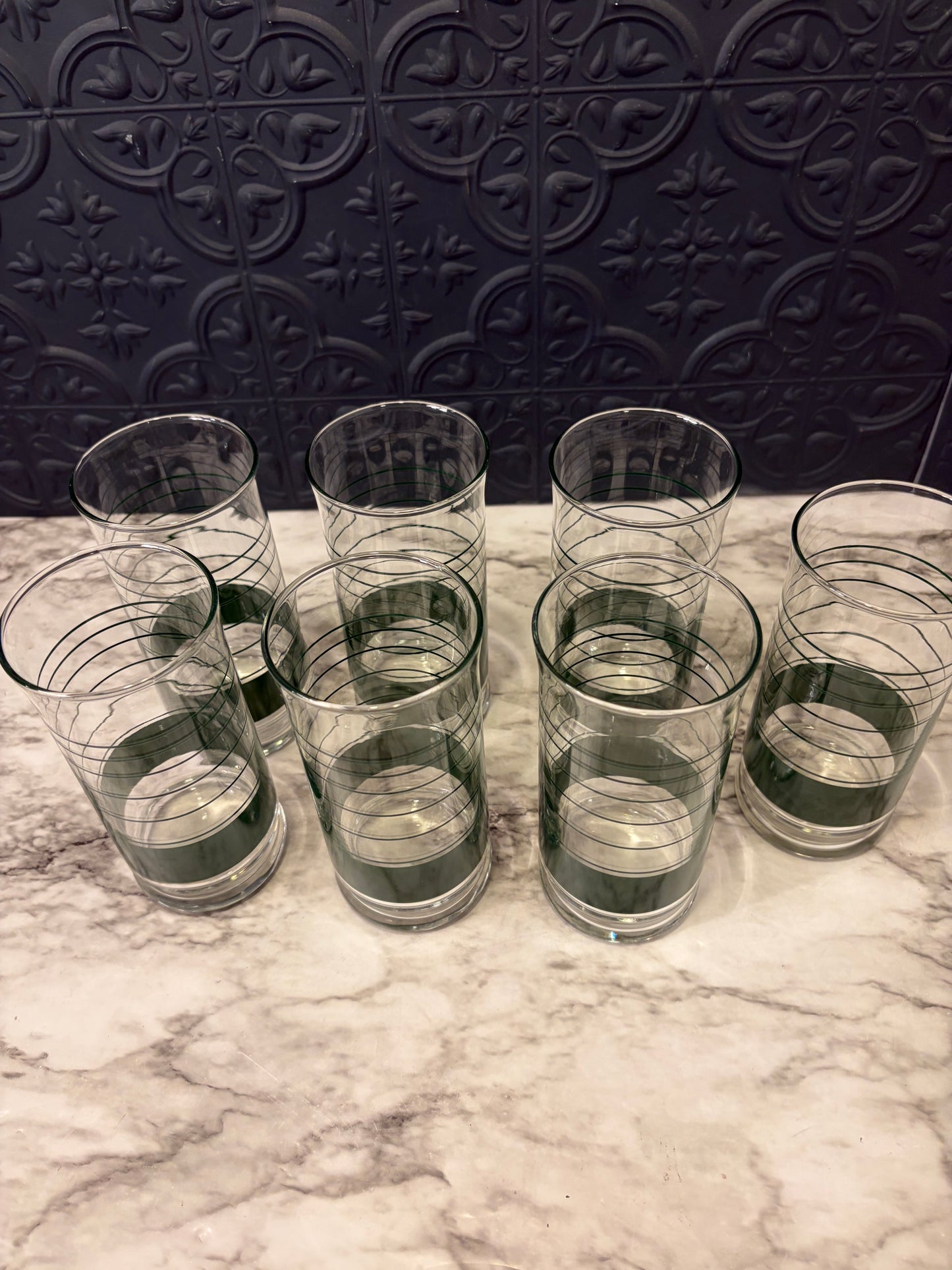 Green Stripes Drinking Glasses x7
