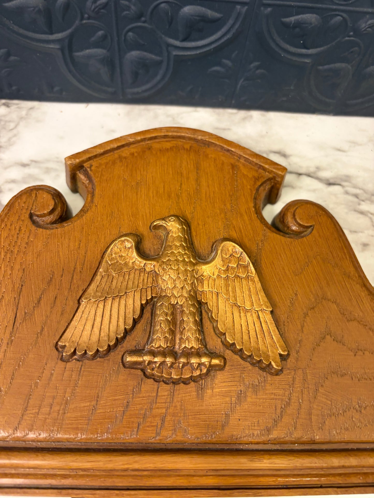 Faux Wood Mirror with Eagle