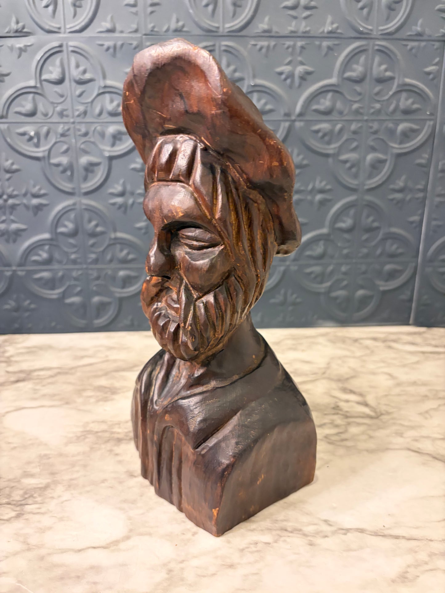 Wood Carved Head of Bearded Man