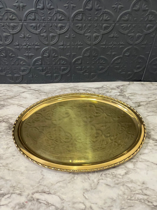 Brass Oval Tray with Faux Bamboo Edge 15"