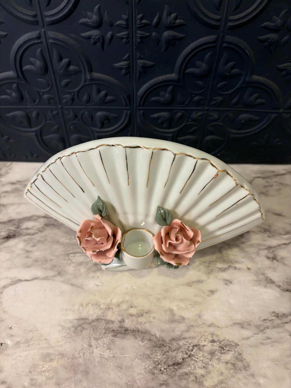 Porcelain Fan Wall Sconce with Roses