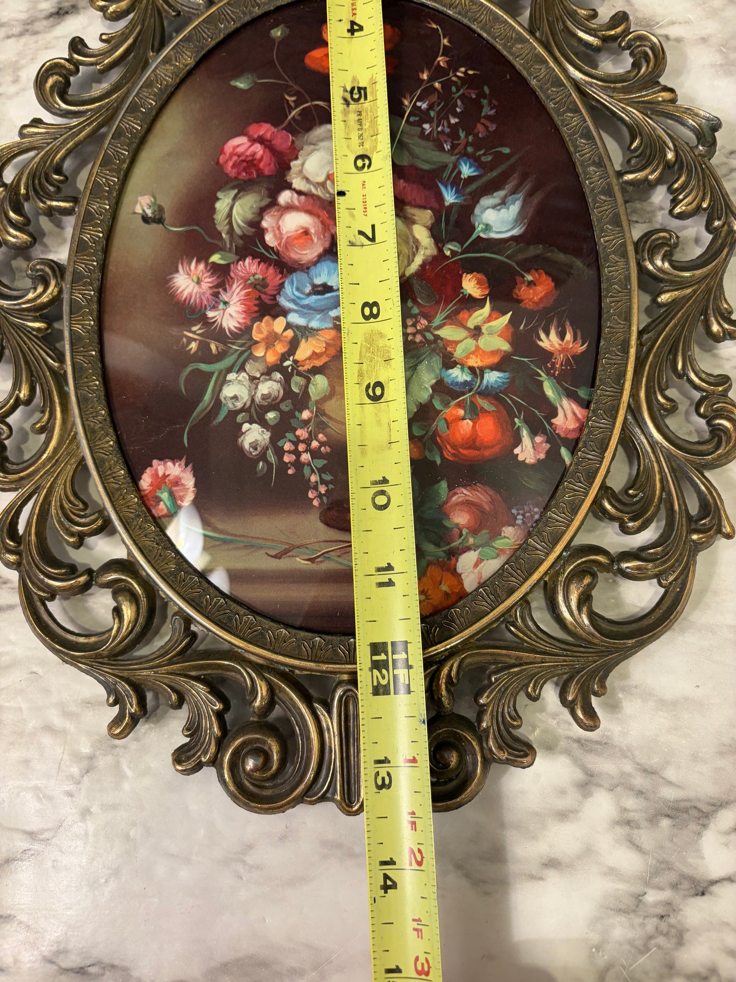 Italian Oval Bubble Glass Floral with Red Poppies