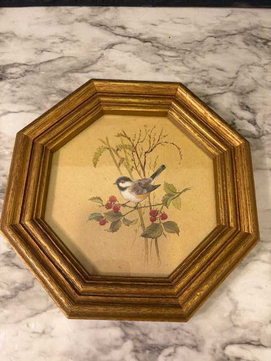 Octagon Framed Bird with Berries