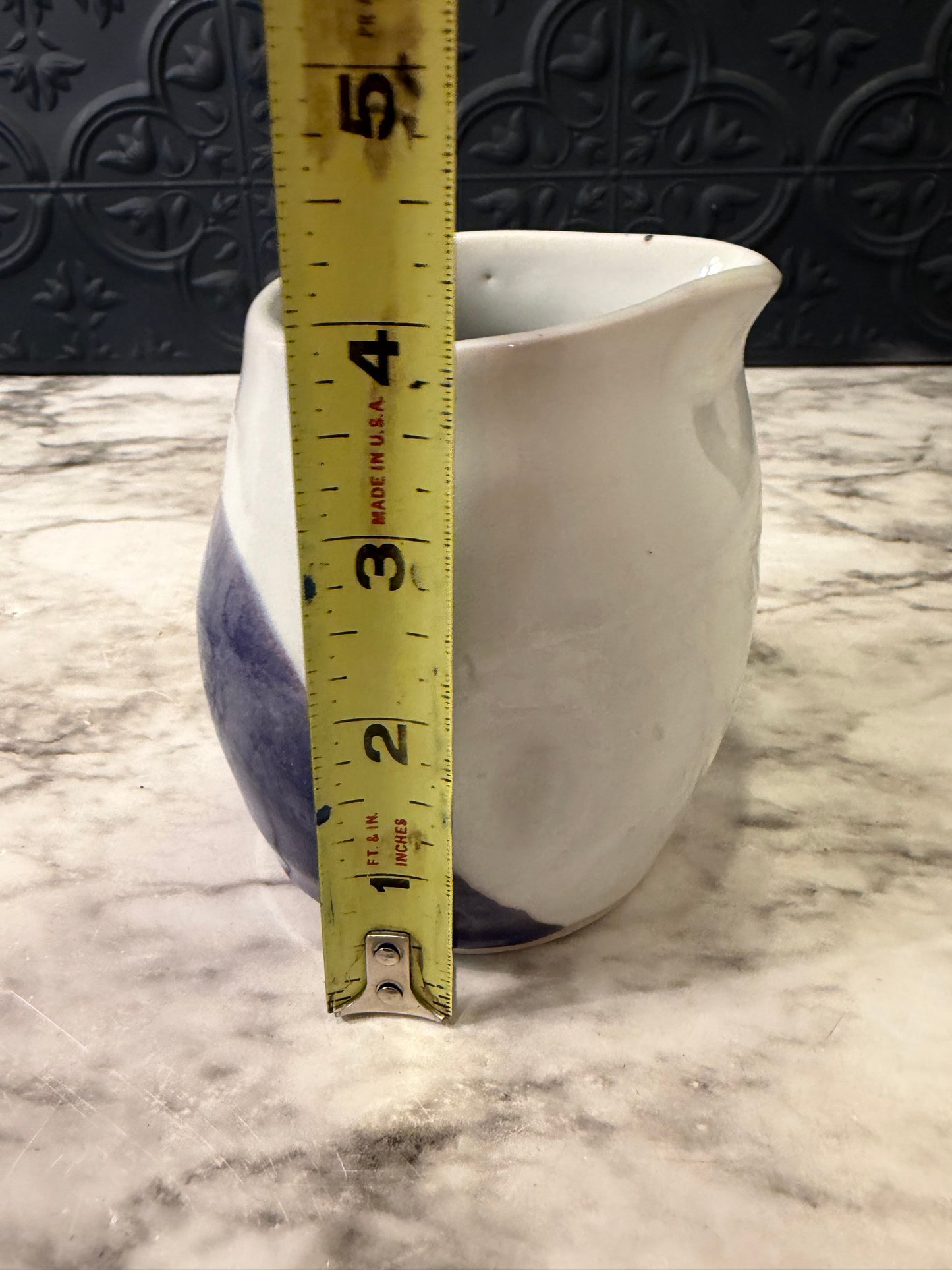 White and Blue Pitcher - Matoba KE Stamped