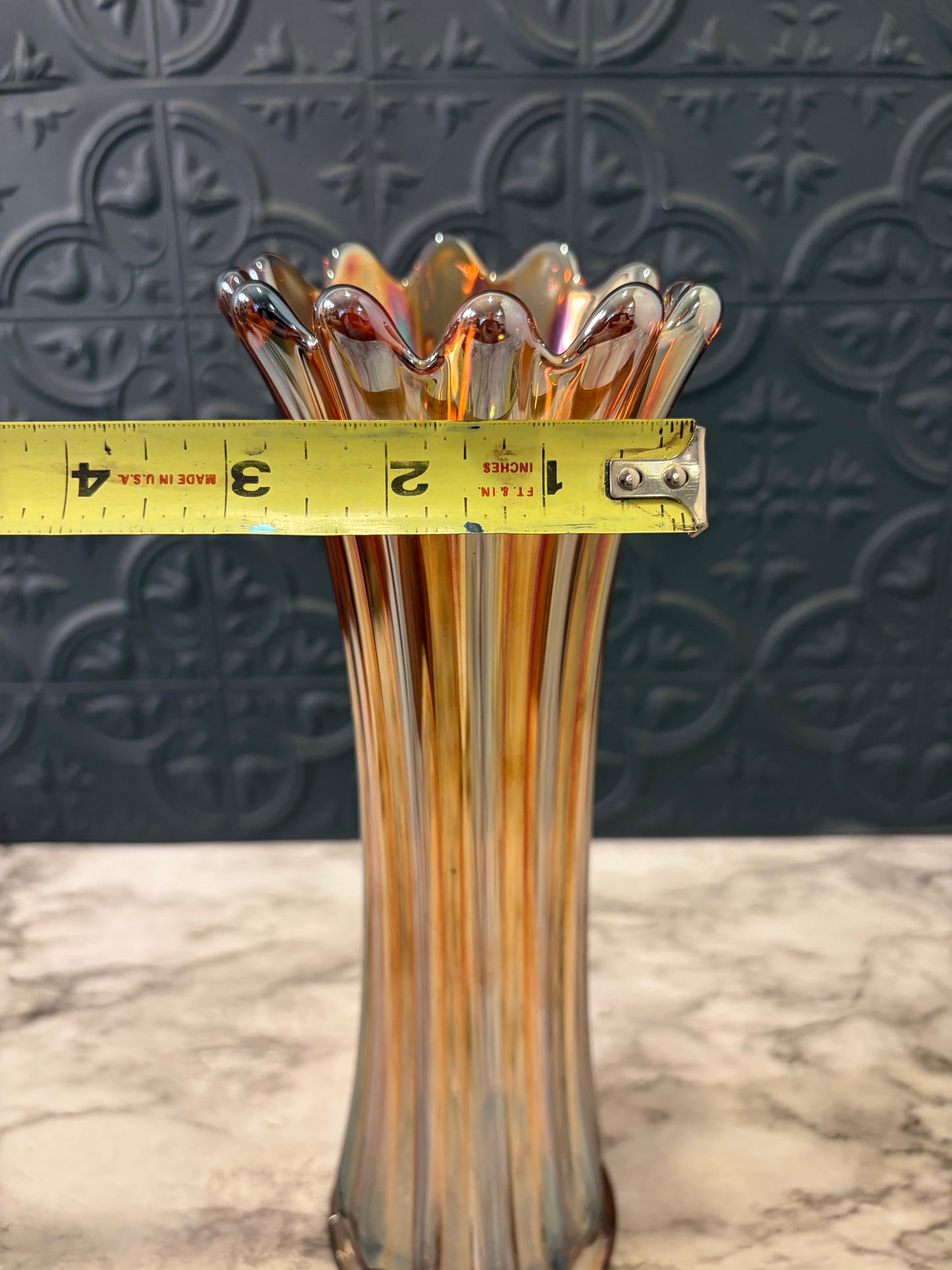 Carnival Glass Swung Vase