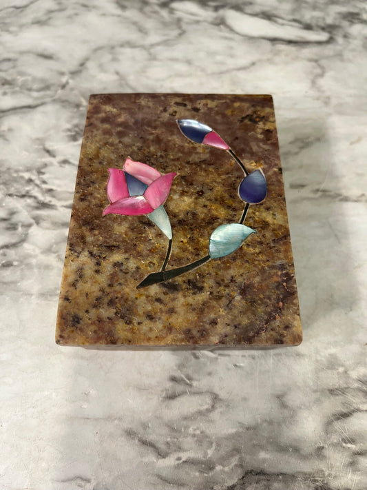 Stone Trinket box with pink flower