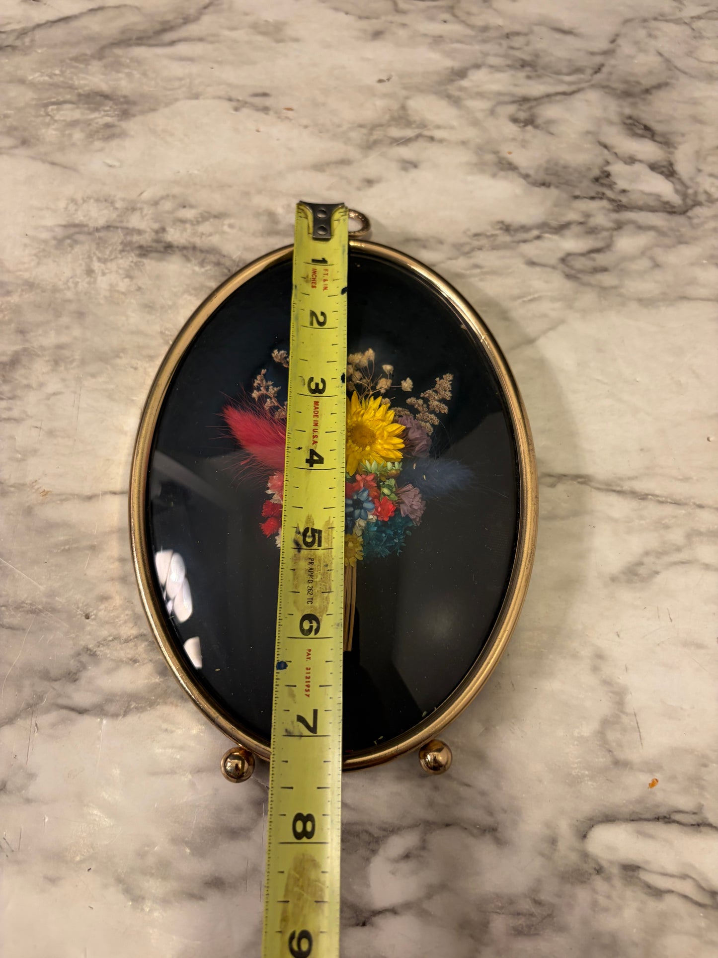 Dried Floral In Oval Bubble Glass 7.5"