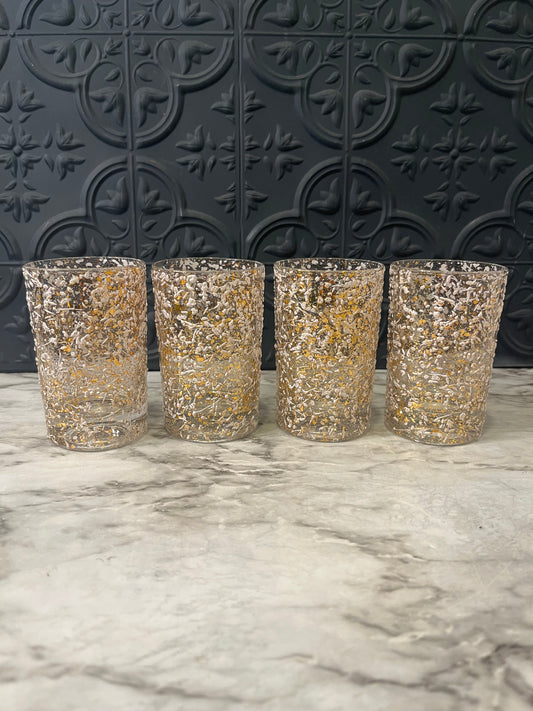 MCM Gold and White Splatter Juice Glass x 4