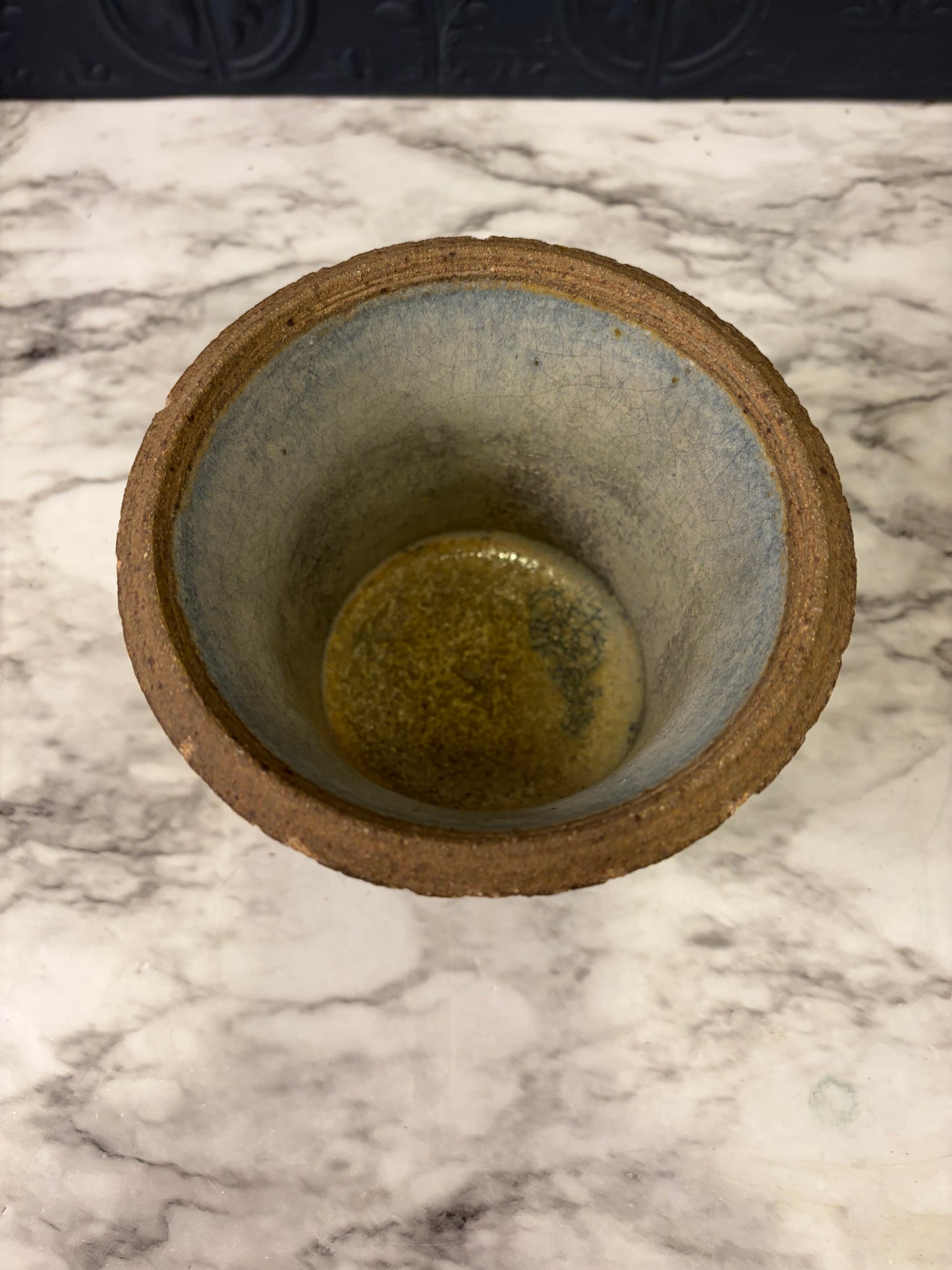 Brown Stoneware Pot with Scallop Design