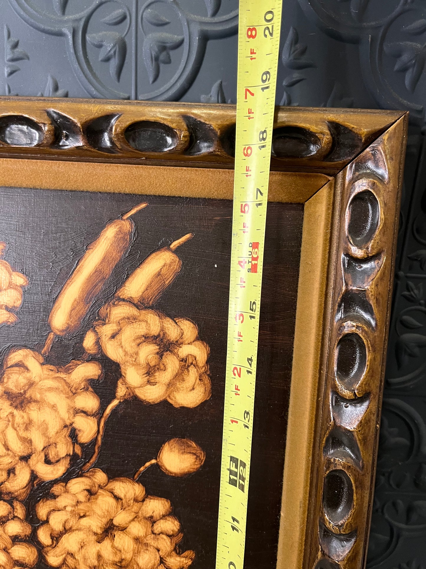 Monocramatic Flowers in Vase on Board Framed