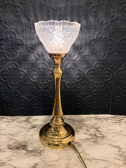 Torchiere Table Lamp Brass and Cut Glass