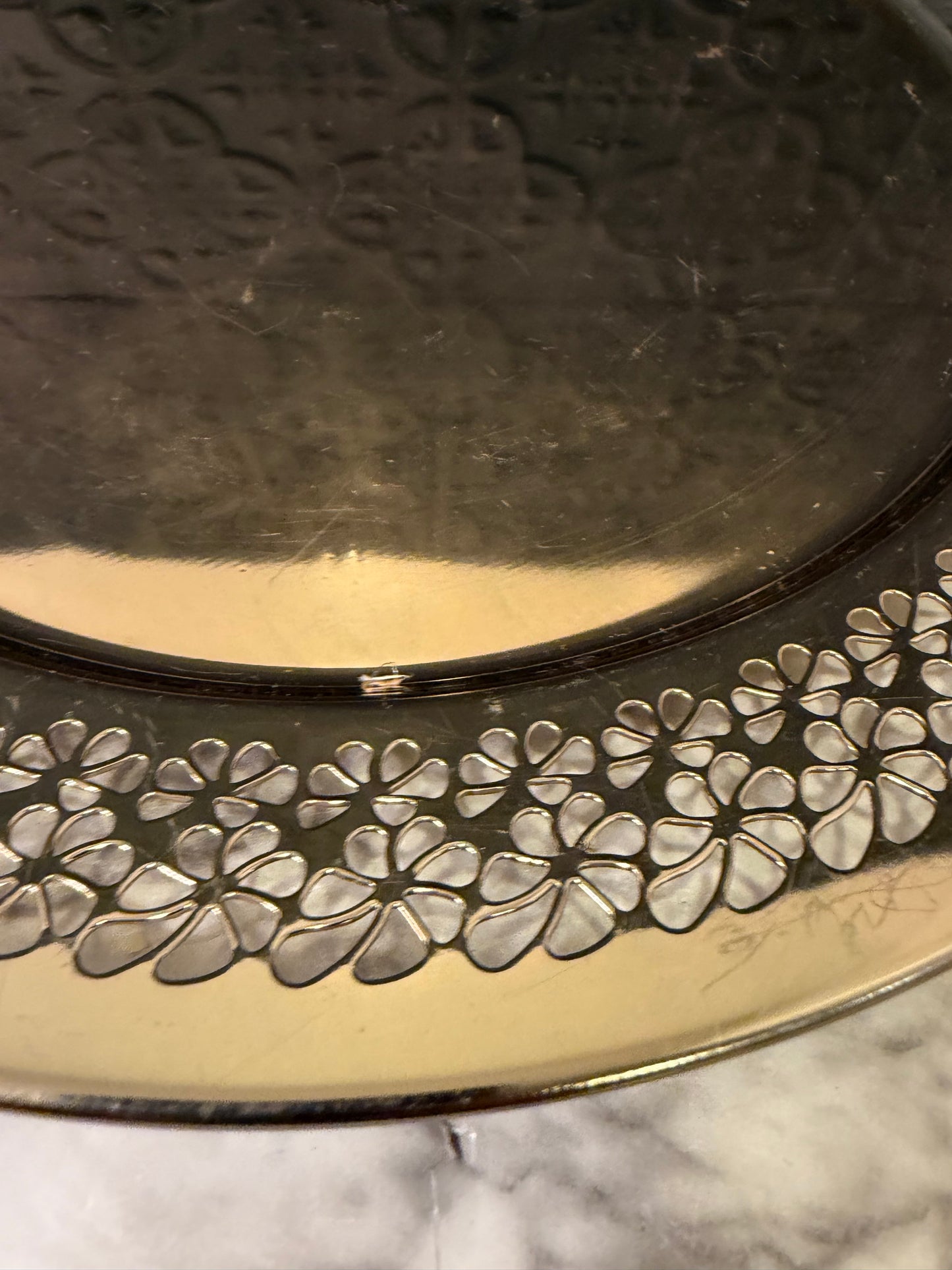 12.5" Round Brass Tray with Flower Cutouts