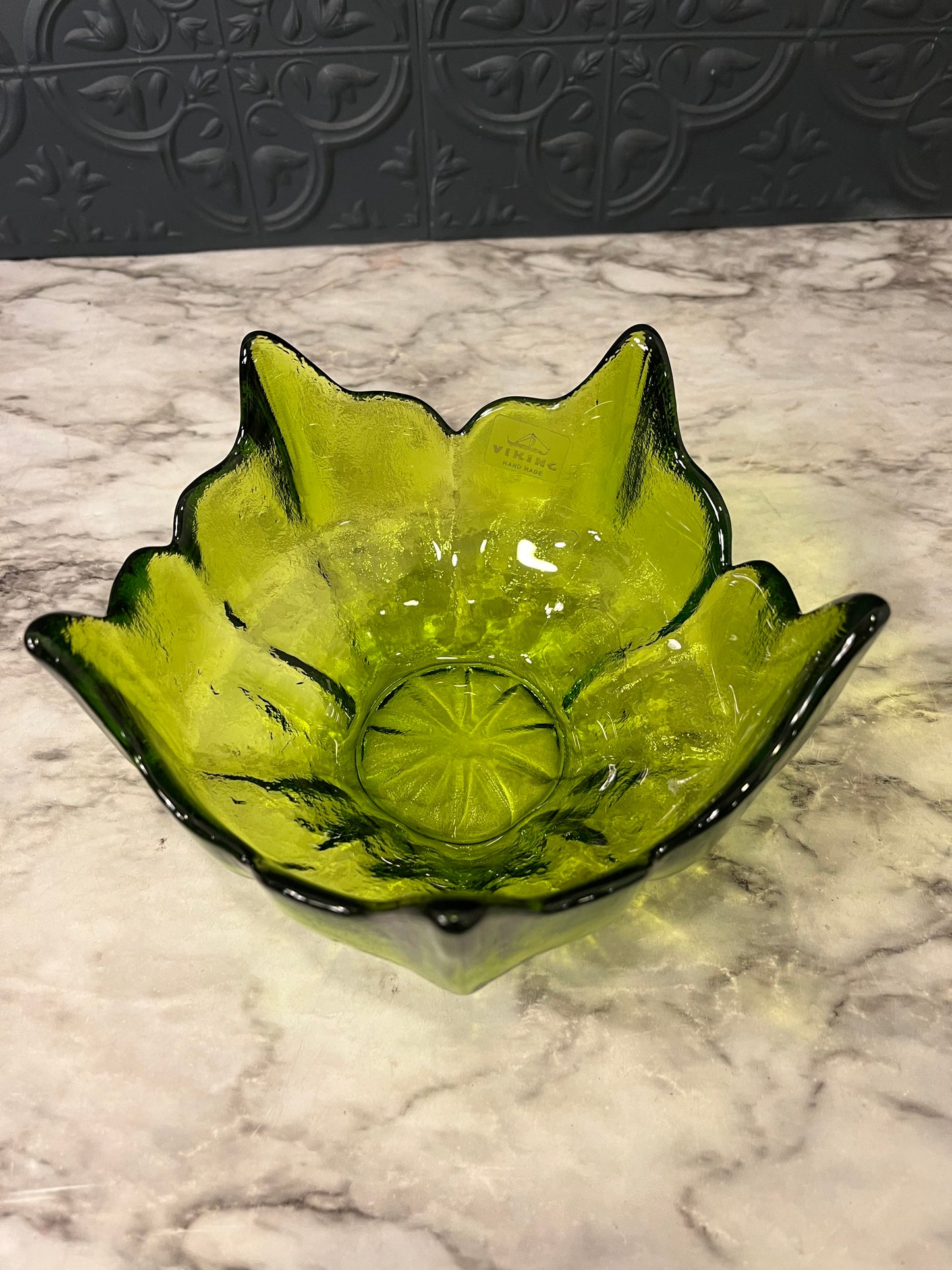 Viking Green glass Lotus bowl